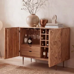 Hausbar Massivholz 90cm Barschrank Weinschrank Getränkeschrank Design Bar Möbel