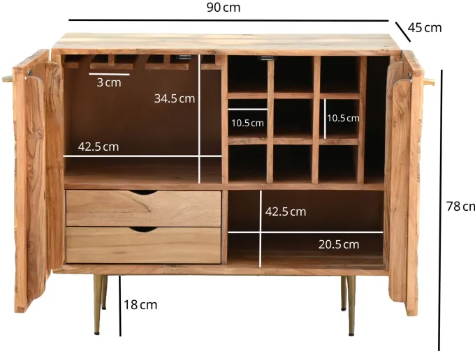 Hausbar Massivholz 90cm Barschrank Weinschrank Getränkeschrank Design Bar Möbel