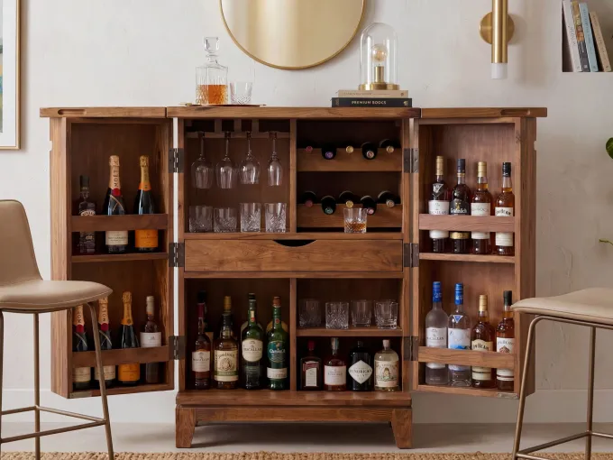 Hausbar Massivholz 65cm Barschrank Weinschrank aufklappbar Bar Möbel Handmade