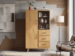 Hochschrank 188cm Eiche Dekor Standschrank mit Türen Schubladen Mehrzweckschrank