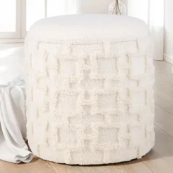 Hocker FineBuy Sitzhocker mit Stauraum Stoff Creme Ottoman Rund 40 cm Modern