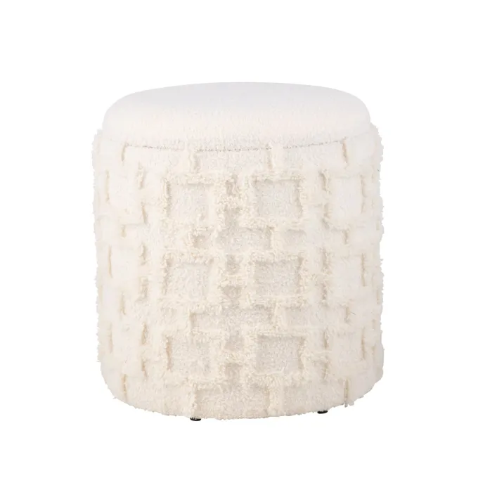 Hocker FineBuy Sitzhocker mit Stauraum Stoff Creme Ottoman Rund 40 cm Modern