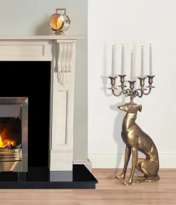 Kerzenhalter FineBuy Kerzenständer Windhund Aluminium 69 cm Gold Kerzenleuchter