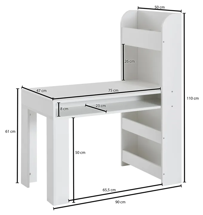 Kinderschreibtisch FineBuy Weiß 90x50x110 cm Schülerschreibtisch Tisch mit Regal