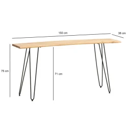 Konsolentisch FineBuy Anrichte 150 cm Ablagetisch Massivholz Baumkante Modern
