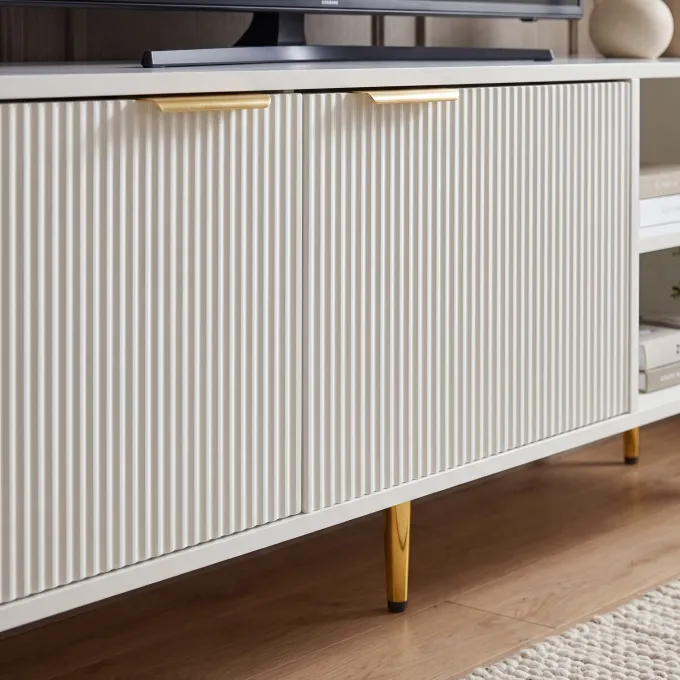 Lowboard 150cm TV Kommode Schrank Weiß Türen Fernsehkommode Fernsehunterschrank