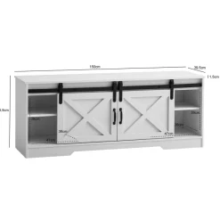 Lowboard FineBuy Fernsehkommode 150 cm TV Schrank Fernsehschrank Weiß Landhaus