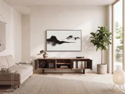 Lowboard FineBuy TV Board Akazie Massivholz 150 cm mit Steinoptik Fronten Groß