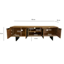 Lowboard FineBuy TV Board Akazie Massivholz 150 cm mit Steinoptik Fronten Groß