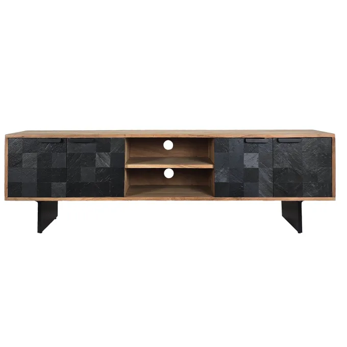 Lowboard FineBuy TV Board Akazie Massivholz 150 cm mit Steinoptik Fronten Groß