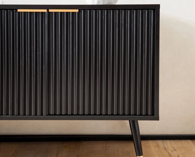Lowboard FineBuy TV Schrank 150 cm Schwarz Türen Fernsehkommode Eiche Modern