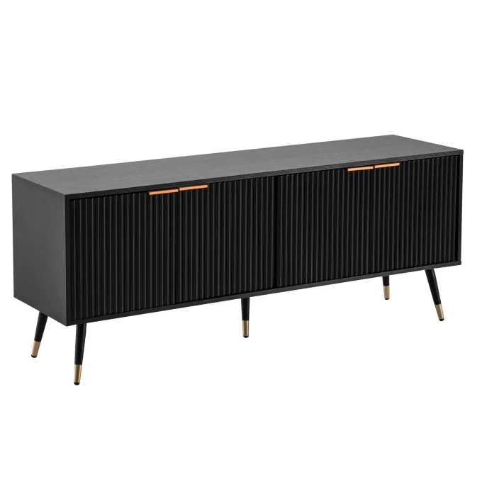 Lowboard FineBuy TV Schrank 150 cm Schwarz Türen Fernsehkommode Eiche Modern