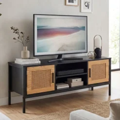 Lowboard FineBuy TV Schrank 110 cm Holz Schwarz Fernsehkommode Wiener Geflecht