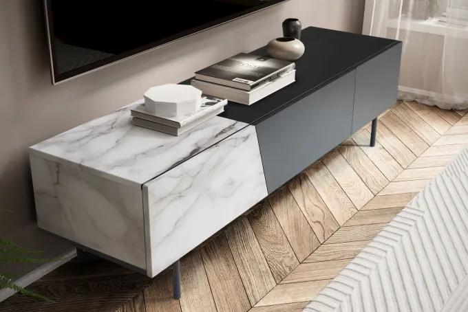 Lowboard FineBuy TV Schrank 150 cm Fernsehtisch Fernsehschrank Türen Schublade