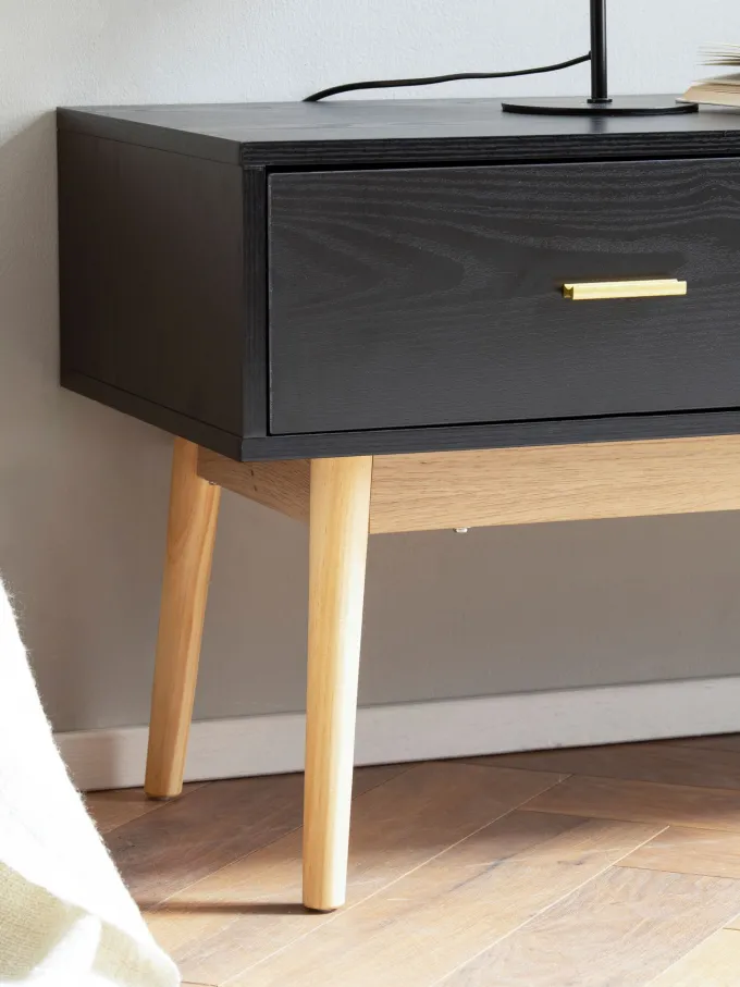Lowboard FineBuy TV Schrank 150 cm Schwarz Schubladen Fernsehkommode Eiche