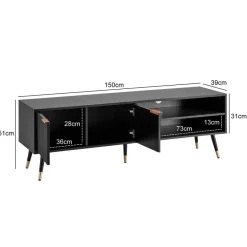 Lowboard FineBuy TV Schrank 150 cm Schwarz Türen Fernsehkommode Eiche Modern