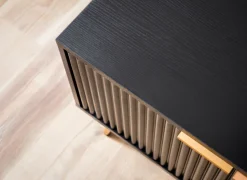 Lowboard FineBuy TV Schrank 150 cm Schwarz Türen Fernsehkommode Eiche Modern