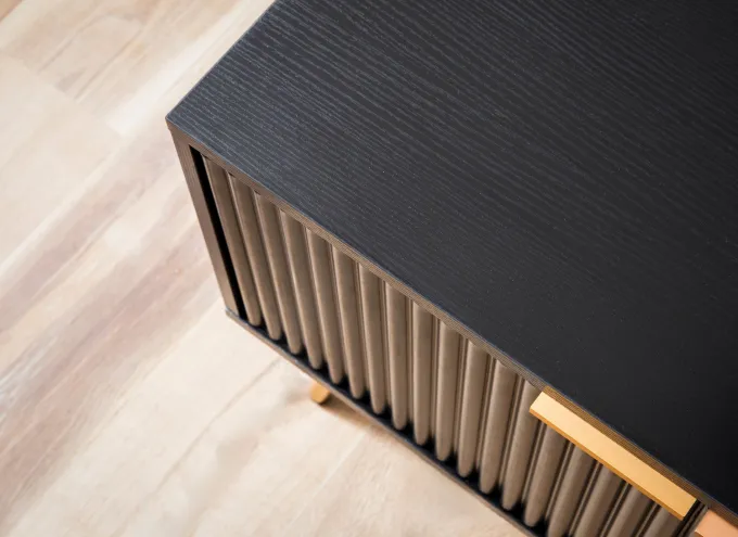 Lowboard FineBuy TV Schrank 150 cm Schwarz Türen Fernsehkommode Eiche Modern