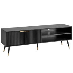 Lowboard FineBuy TV Schrank 150 cm Schwarz Türen Fernsehkommode Eiche Modern