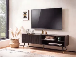 Lowboard FineBuy TV Schrank 150 cm Schwarz Türen Fernsehkommode Eiche Modern