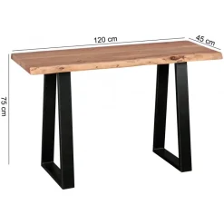 Massiver Konsolentisch GAYA 120 x 45cm Schreibtisch Baumkante Tisch Massiv Holz