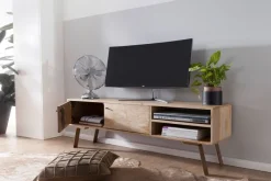 Massives TV-Board 145cm Mango Massivholz hell Fernsehschrank mit 2 Türen & Ablage Lowboard
