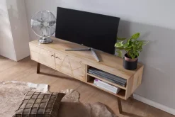 Massives TV-Board 145cm Mango Massivholz hell Fernsehschrank mit 2 Türen & Ablage Lowboard