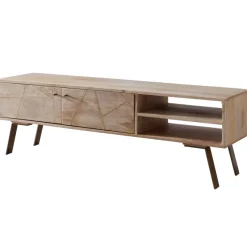 Massives TV-Board 145cm Mango Massivholz hell Fernsehschrank mit 2 Türen & Ablage Lowboard