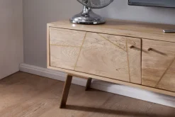 Massives TV-Board 145cm Mango Massivholz hell Fernsehschrank mit 2 Türen & Ablage Lowboard