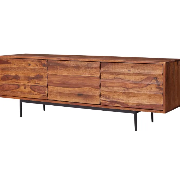 Massives TV-Board 150 cm Sheesham Massivholz Fernsehschrank mit 3 Türen Lowboard