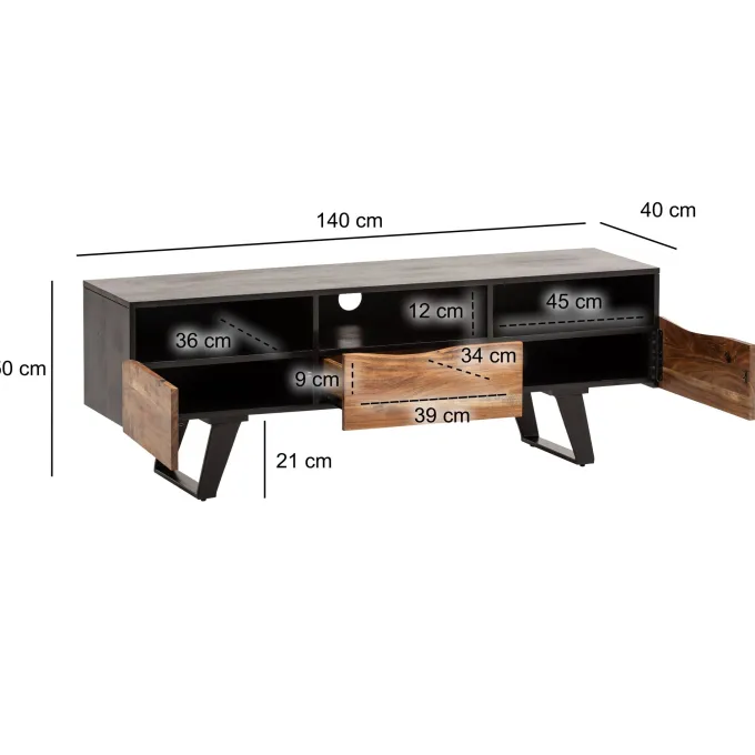 Massive TV-Board Kommode 140cm Akazie Massivholz Baumkante Lowboard Fernsehschrank