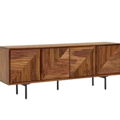 Massive TV-Board Kommode 140cm Sheesham Massivholz 3 Türen Fernsehschrank Lowboard