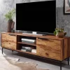Massive TV-Board Kommode 150cm Sheesham Massivholz Fernsehschrank Lowboard mit 2 Türen