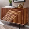 Massivholz Design Sideboard 100cm Sheesham Kommode mit 2 Türen Retro Design Metall schwarz