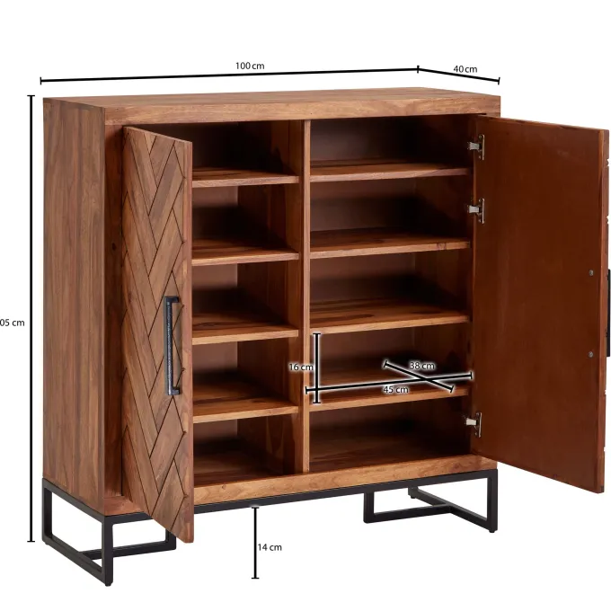 Massivholz Schuhschrank Sheesham 100cm Schuhkommode Garderobe Flur