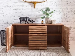 Massivholz Sideboard 160 Akazie Natur Kommode mit 2 Türen & 3 Schubladen Design Front