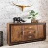 Massivholz Sideboard 160cm Sheesham Kommode mit 2 Türen & 3 Schubladen aufwendige Lederumrandung