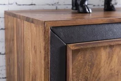 Massivholz Sideboard 160cm Sheesham Kommode mit 2 Türen & 3 Schubladen aufwendige Lederumrandung