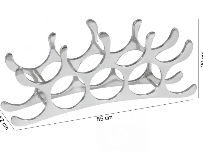 Modernes Weinregal 55cm Alu silber für 9 Flaschen Flaschenhalter Flaschenregal