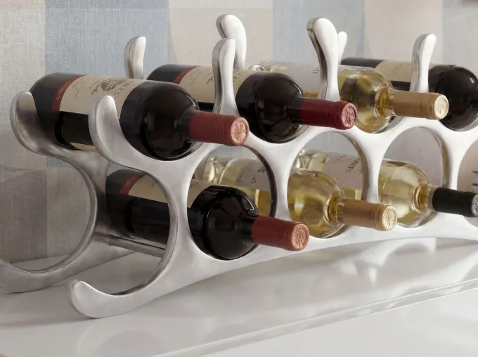 Modernes Weinregal 55cm Alu silber für 9 Flaschen Flaschenhalter Flaschenregal