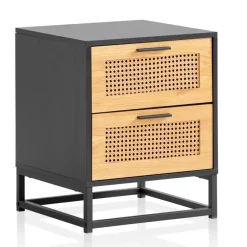 Nachtkonsole FineBuy Nachtkommode Boxspringbett 45 cm Schwarz Wiener Geflecht