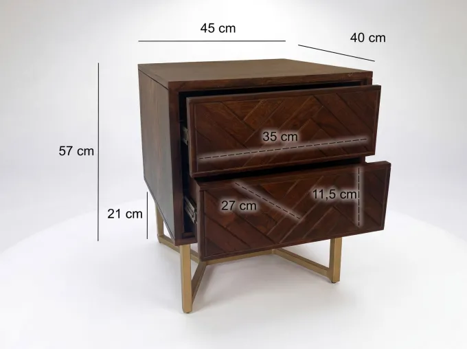 Nachttisch Akazie Massivholz 2 Schubladen Nachtkommode Nachtkästchen Boxspring