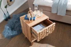 Nachttisch Akazie Massiv Nachtkonsole Boxspringbett Nachtkästchen 2 Schubladen