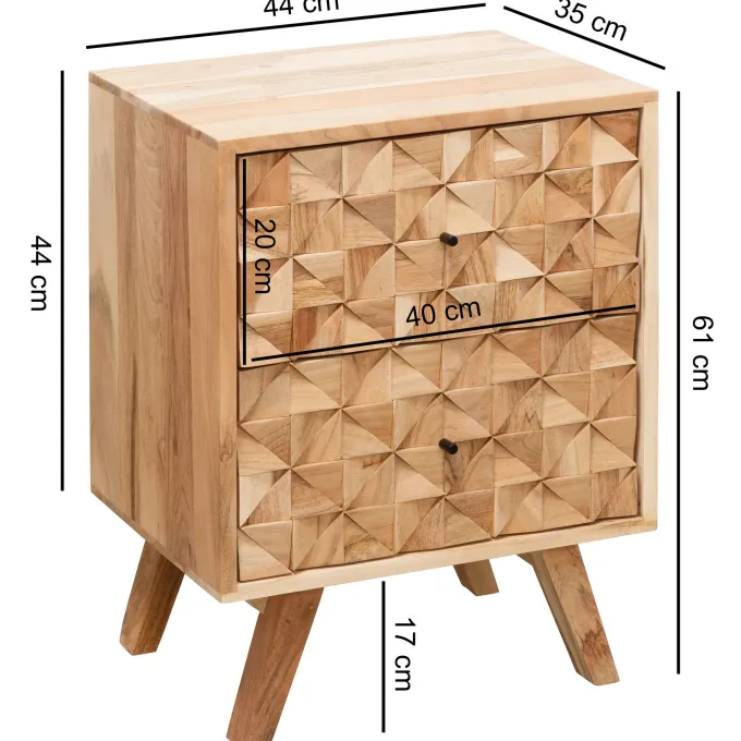 Nachttisch Akazie Massiv Nachtkonsole Boxspringbett Nachtkästchen 2 Schubladen