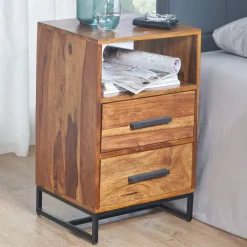 Nachttisch FineBuy Nachtkommode Boxspringbett Massivholz 40x35x66 cm Schubladen