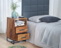 Nachttisch FineBuy Nachtkommode Boxspringbett Massivholz 40x35x66 cm Schubladen