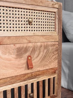 Nachttisch FineBuy Nachtkommode Boxspringbett Massivholz 60 cm Wiener Geflecht