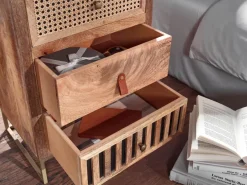 Nachttisch FineBuy Nachtkommode Boxspringbett Massivholz 60 cm Wiener Geflecht