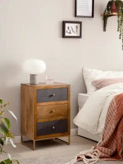 Nachttisch Massivholz 3 Steinoptik Schubladen Design Nachtkonsole Nachtschrank