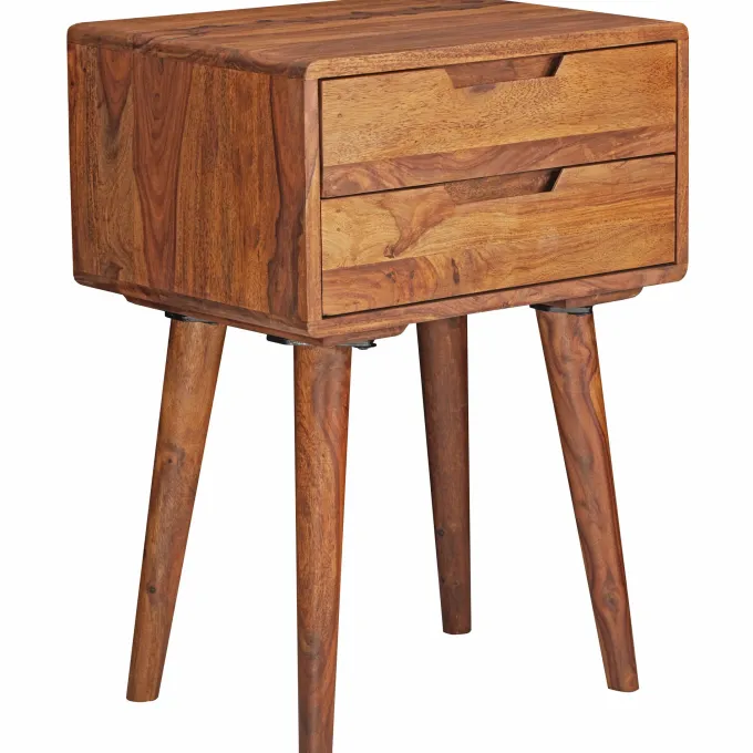 Nachttisch Sheesham Massivholz 2 Schubladen Nachtkästchen Nachtkonsole Retro